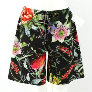 FUZZI Satin Floral Print Pull-On Drawstring Shorts Size 40 / Small NEW
